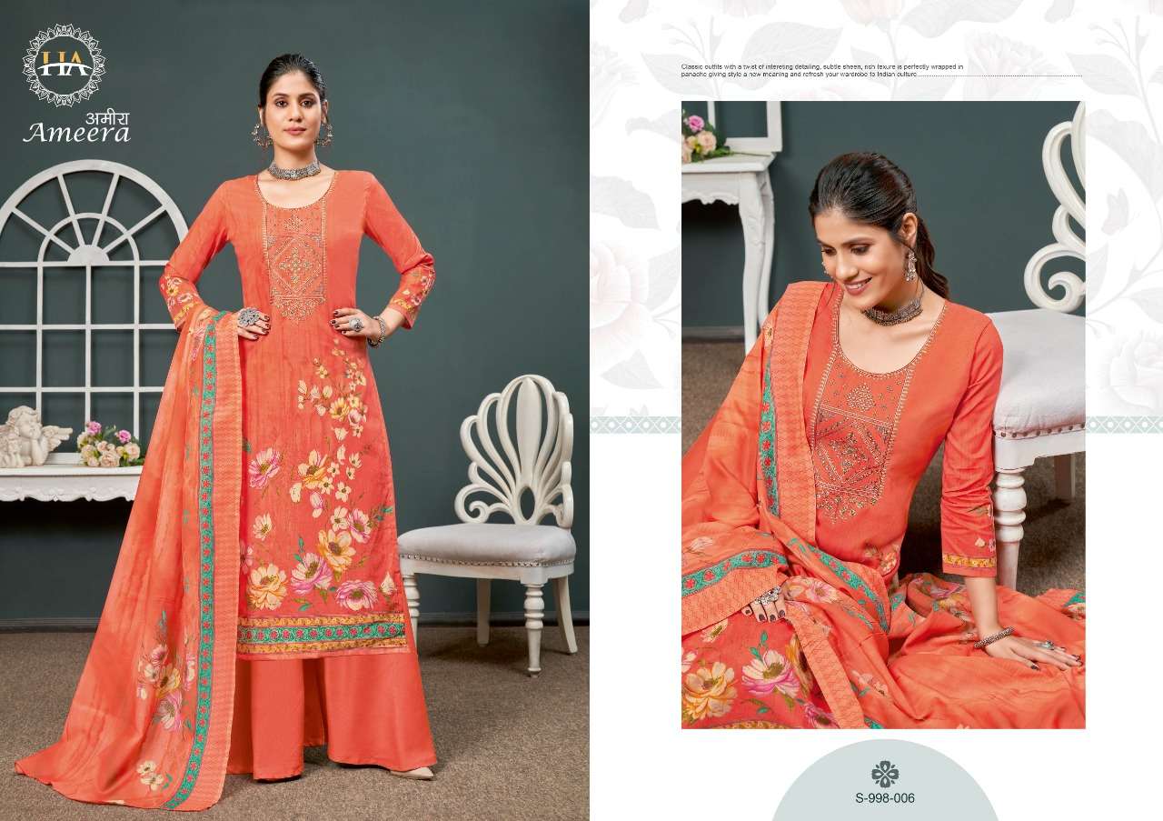 Ameera By Harshit Fashion Hub S-998-001 To S-998-008 Series Beautiful Suits Colorful Stylish Fancy Casual Wear & Ethnic Wear Heavy Cotton Print Dresses At Wholesale Price